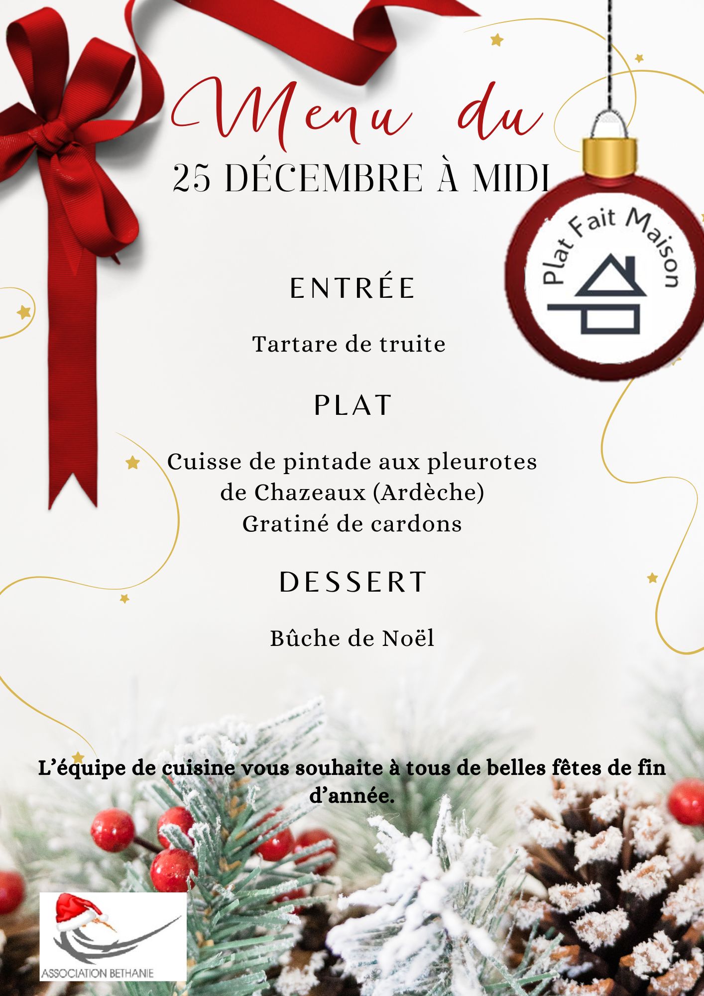 Menu 25/12 à midi