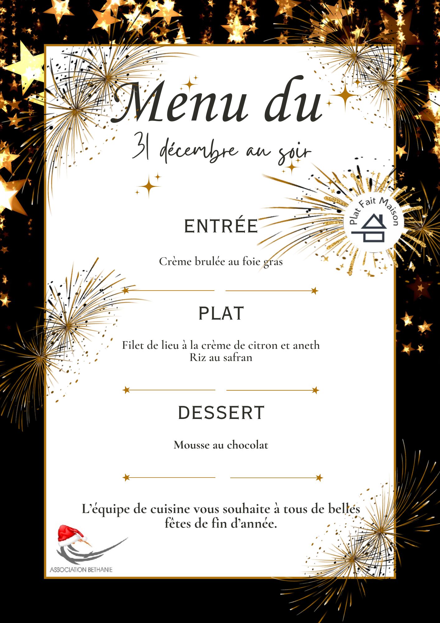 Menu 31/12 au soir